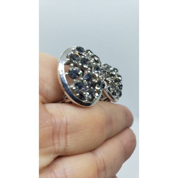 Vintage Earrings Smokey Topaz Rhinestone Domed Cluster Silver Tone Clip On - Picture 8 of 9